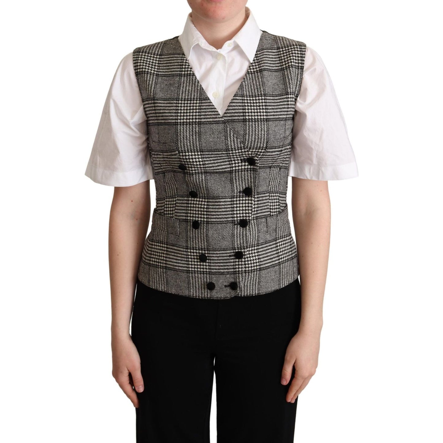 Dolce & Gabbana Elegant Checkered Gray Silk Blend Vest Dolce & Gabbana