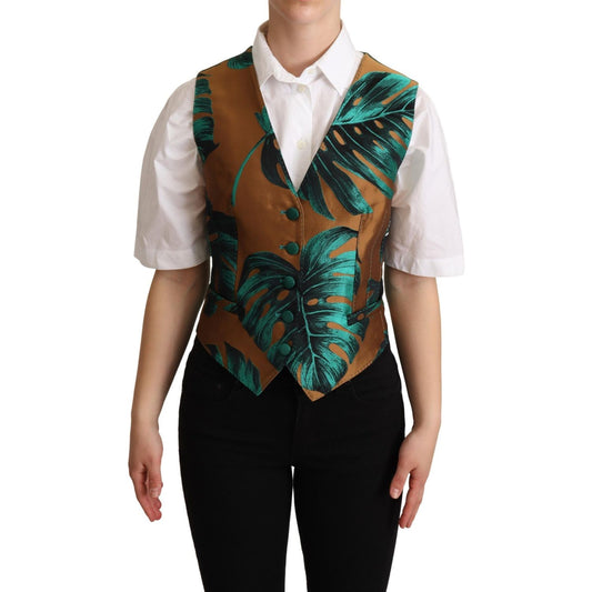 Dolce & Gabbana Elegant Green Leaf Print Waistcoat Dolce & Gabbana