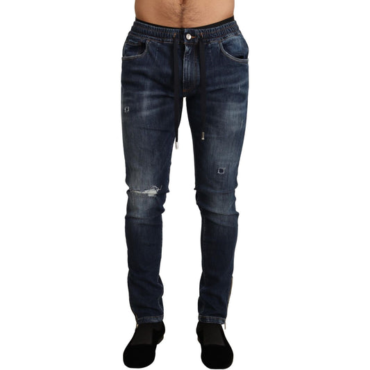 Dolce & Gabbana Blue Cotton Stretch Tattered Denim Jeans 1728,67345645728,Blue,Clothing,Dolce & Gabbana,IT44 | XS,Jeans & Pants - Men - Clothing,Jeans Denim - Clothing,Material: 92% Cotton 6% Polyester 2% Elastane,Men,Men - Clothing,New with tags,Skinny J