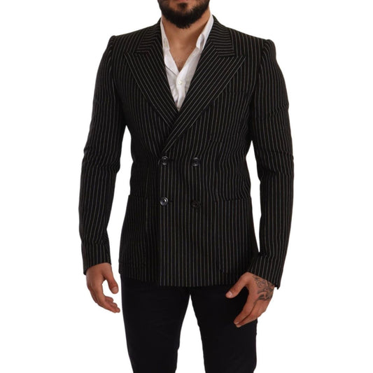 Dolce & Gabbana Black White Striped Slim Fit Coat Blazer 1728,67345645728,Black,Blazers - Men - Clothing,Blazers - Suits & Blazers - Clothing,Clothing,Dolce & Gabbana,IT48 | M,Material: 100% Wool,Men,Men - Clothing,New with tags,Suits & Blazers - Clothing