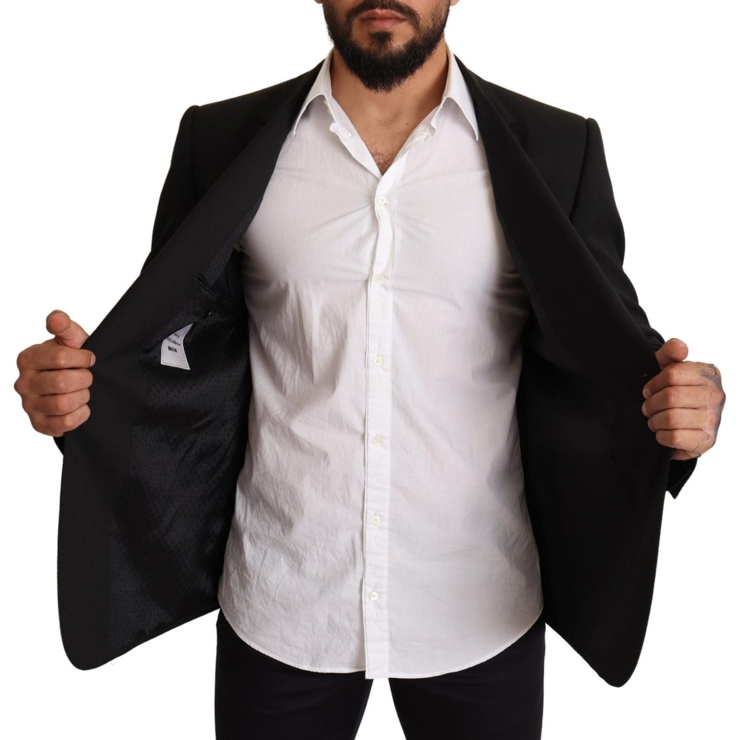 Dolce & Gabbana Black Striped MARTINI Jacket Blazer 1728,44% Wool,54% PL,67345645728,Black,Blazers - Men - Clothing,Blazers - Suits & Blazers - Clothing,Clothing,Dolce & Gabbana,IT54 | XL,Material: 2% Elastsane,Men,Men - Clothing,New with tags,Suits & Bla