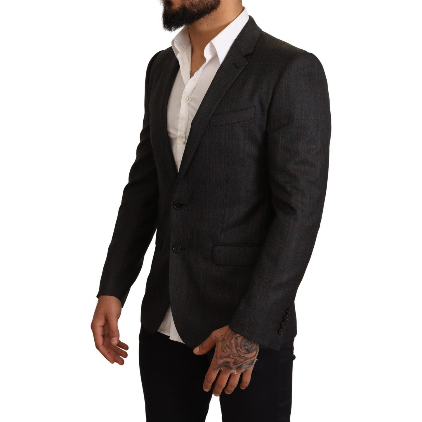 Dolce & Gabbana Gray Check Wool Slim Fit Blazer Jacket 1728,67345645728,Blazers - Men - Clothing,Blazers - Suits & Blazers - Clothing,Clothing,Dolce & Gabbana,Gray,IT48 | M,Material: 100% Wool,Men,Men - Clothing,New with tags,Suits & Blazers - Clothing