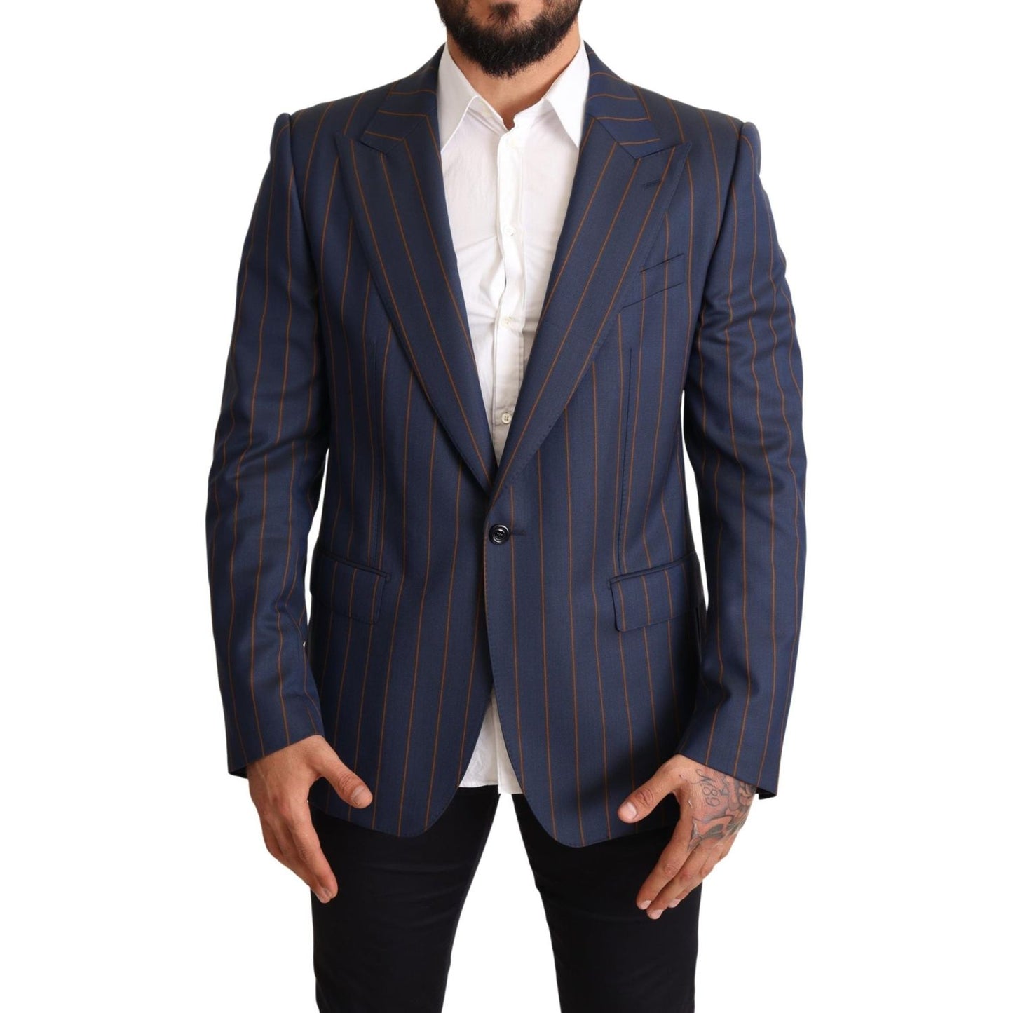 Dolce & Gabbana Blue Striped Wool Slim Fit Blazer Jacket 1728,67345645728,Blazers - Men - Clothing,Blazers - Suits & Blazers - Clothing,Blue,Clothing,Dolce & Gabbana,IT54 | XL,Material: 100% Wool,Men,Men - Clothing,New with tags,Suits & Blazers - Clothing
