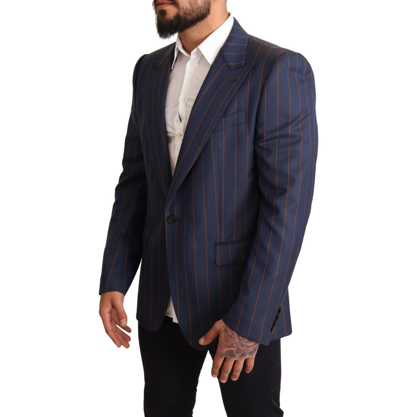 Dolce & Gabbana Blue Striped Wool Slim Fit Blazer Jacket 1728,67345645728,Blazers - Men - Clothing,Blazers - Suits & Blazers - Clothing,Blue,Clothing,Dolce & Gabbana,IT54 | XL,Material: 100% Wool,Men,Men - Clothing,New with tags,Suits & Blazers - Clothing