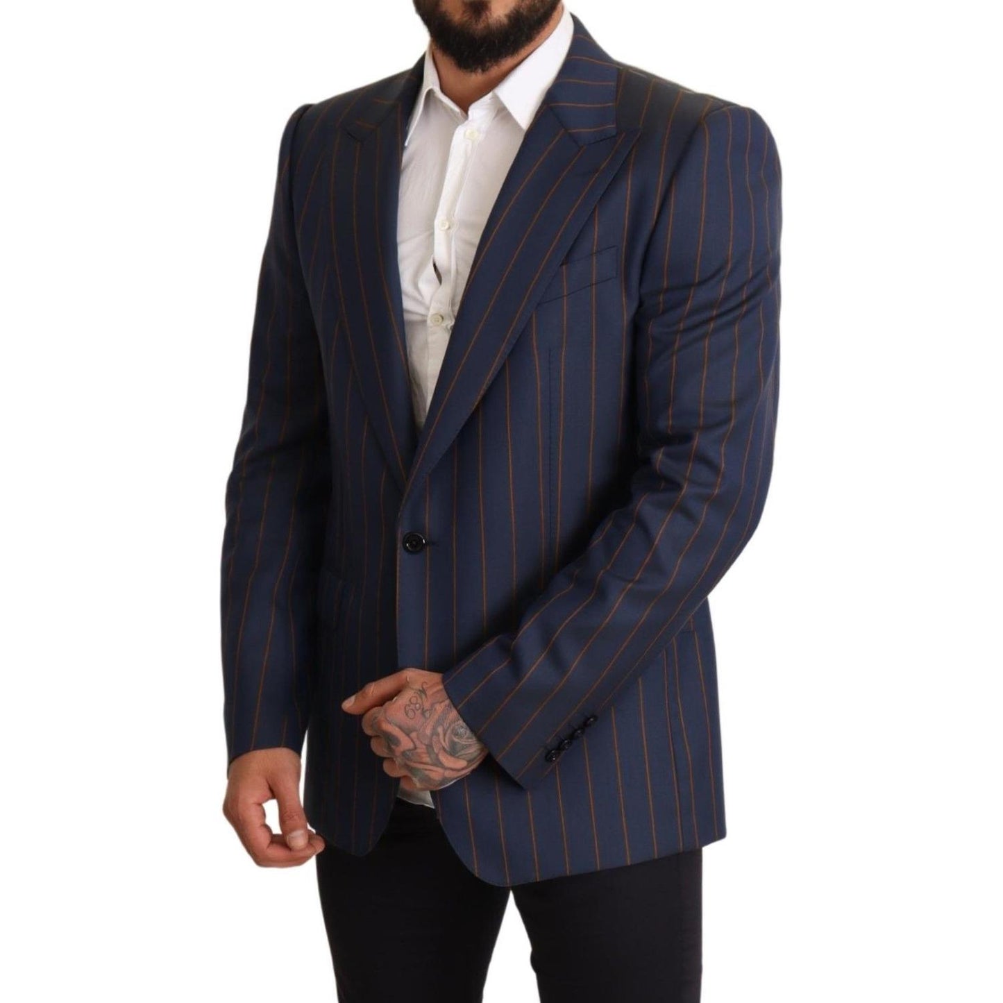 Dolce & Gabbana Blue Striped Wool Slim Fit Blazer Jacket 1728,67345645728,Blazers - Men - Clothing,Blazers - Suits & Blazers - Clothing,Blue,Clothing,Dolce & Gabbana,IT54 | XL,Material: 100% Wool,Men,Men - Clothing,New with tags,Suits & Blazers - Clothing