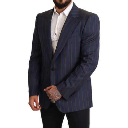 Dolce & Gabbana Blue Striped Wool Slim Fit Blazer Jacket 1728,67345645728,Blazers - Men - Clothing,Blazers - Suits & Blazers - Clothing,Blue,Clothing,Dolce & Gabbana,IT54 | XL,Material: 100% Wool,Men,Men - Clothing,New with tags,Suits & Blazers - Clothing