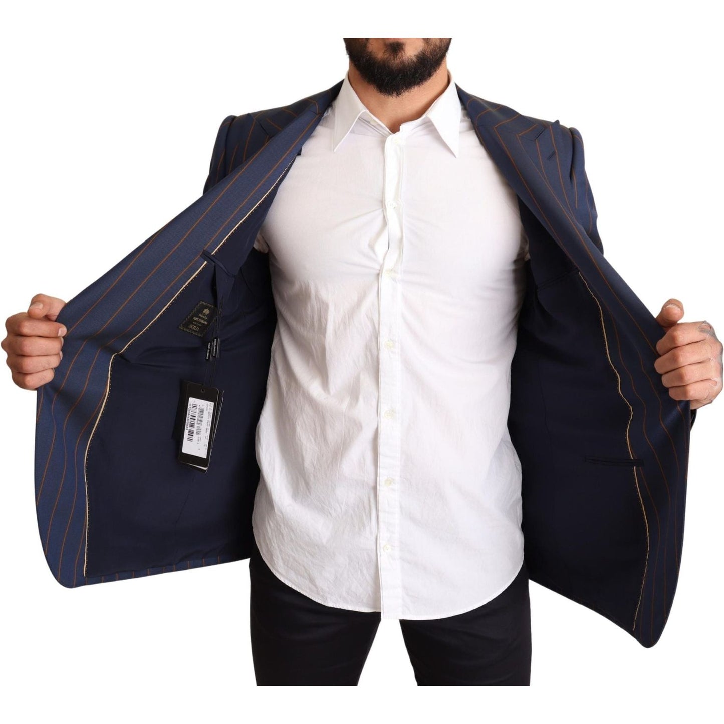 Dolce & Gabbana Blue Striped Wool Slim Fit Blazer Jacket 1728,67345645728,Blazers - Men - Clothing,Blazers - Suits & Blazers - Clothing,Blue,Clothing,Dolce & Gabbana,IT54 | XL,Material: 100% Wool,Men,Men - Clothing,New with tags,Suits & Blazers - Clothing