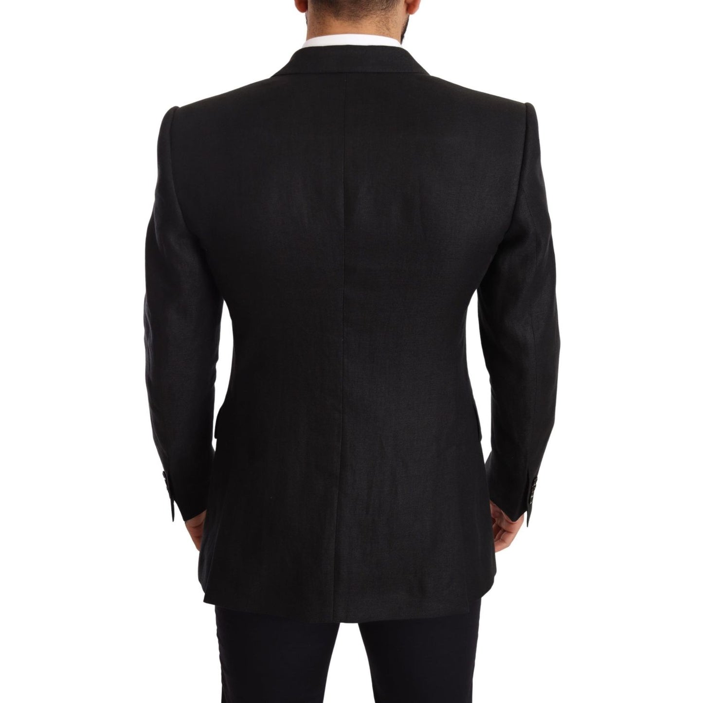 Dolce & Gabbana Black Linen Slim Fit Coat Jacket Blazer