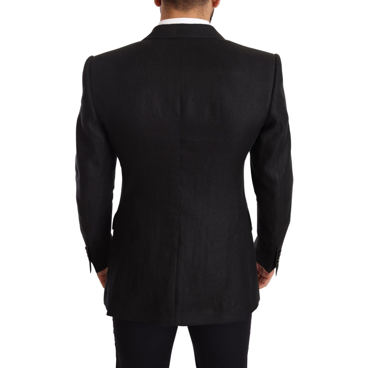 Dolce & Gabbana Black Linen Slim Fit Coat Jacket Blazer