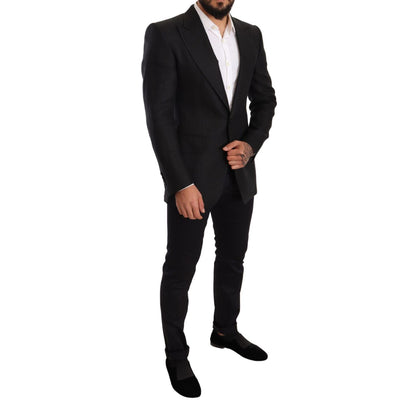 Dolce & Gabbana Black Linen Slim Fit Coat Jacket Blazer