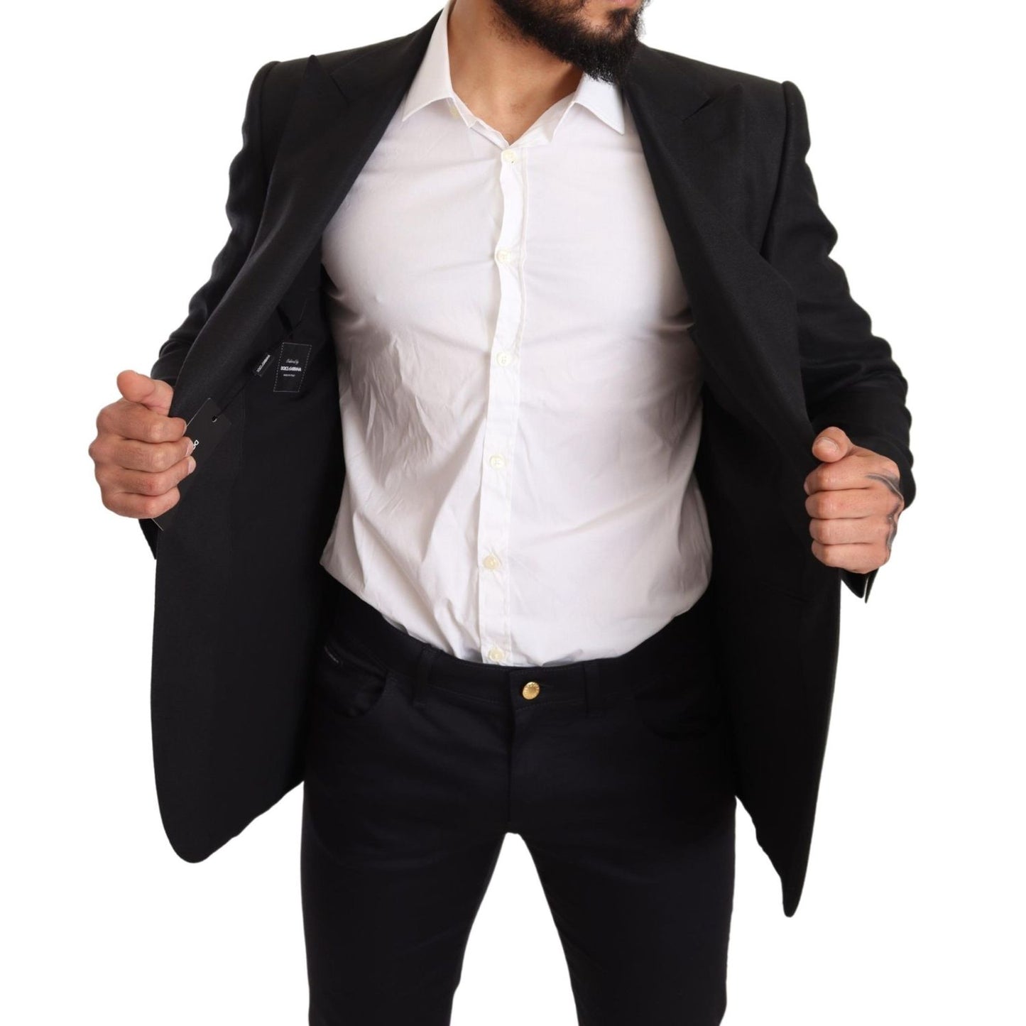 Dolce & Gabbana Black Linen Slim Fit Coat Jacket Blazer