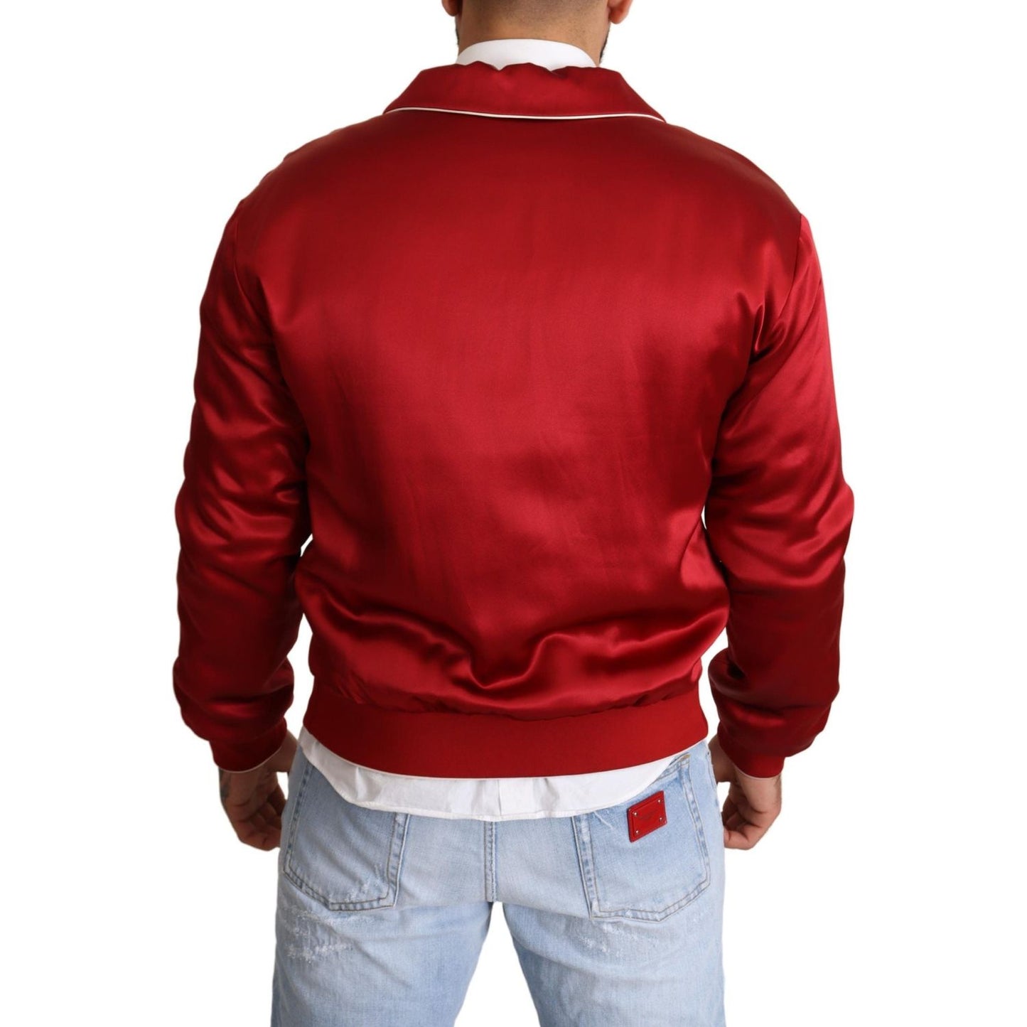 Dolce & Gabbana Sumptuous Silk Red Bomber Jacket Dolce & Gabbana