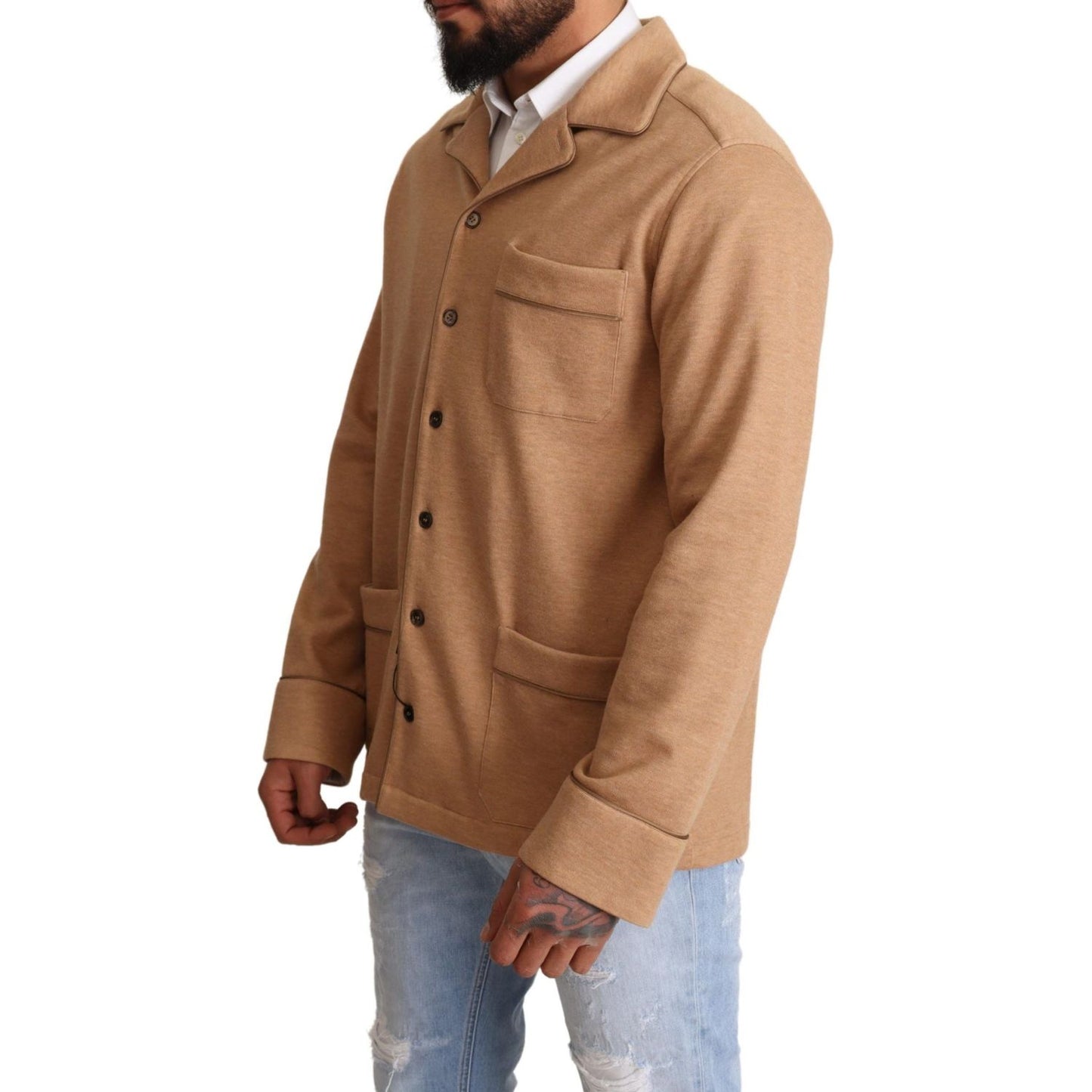 Dolce & Gabbana Brown Cotton Button Collared Coat Jacket