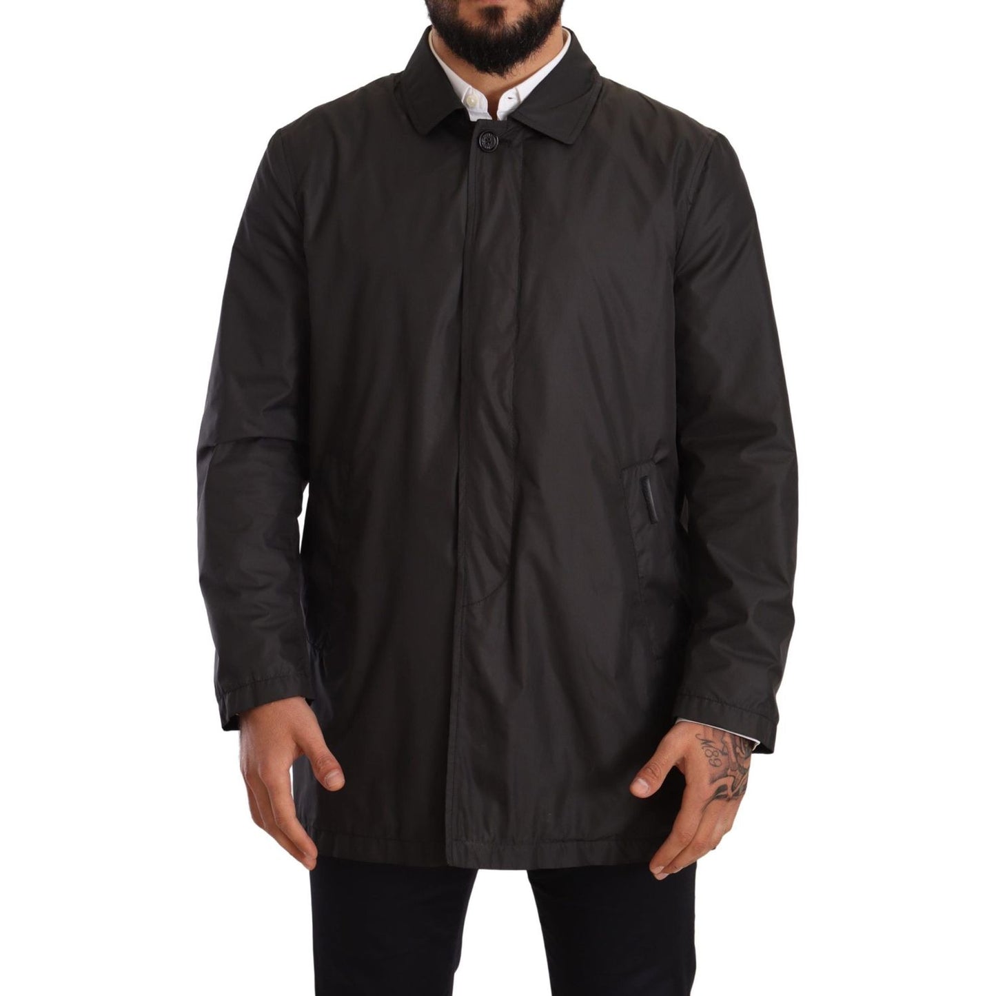Dolce & Gabbana Black Polyester Mens Trench Coat Jacket 1728,67345645728,Black,Clothing,Dolce & Gabbana,IT44 | XS,IT46 | S,Jackets & Coats - Clothing,Jackets - Men - Clothing,Material: 100% Polyester,Men,Men - Clothing,New with tags,Trench Coats - Jackets