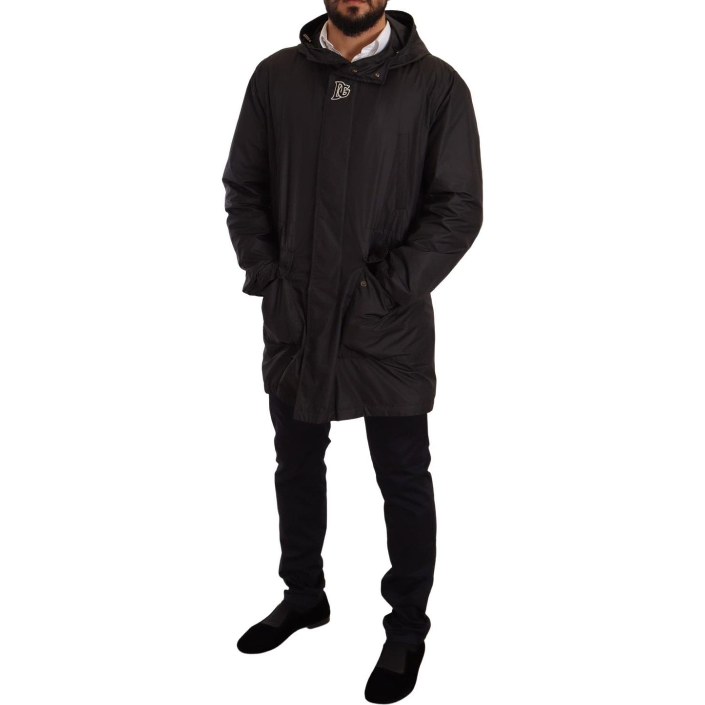 Dolce & Gabbana Black Hooded Mens Trench Coat Jacket 1728,67345645728,Black,Clothing,Dolce & Gabbana,IT44 | XS,IT46 | S,IT48 | M,Jackets & Coats - Clothing,Jackets - Men - Clothing,Material: 100% Polyester,Men,Men - Clothing,New with tags,Trench Coats - J