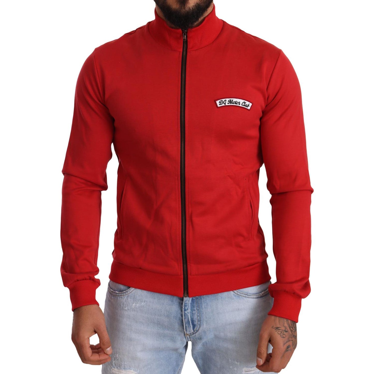 Dolce & Gabbana Red DG Motor Club Zipper Stretch Sweater