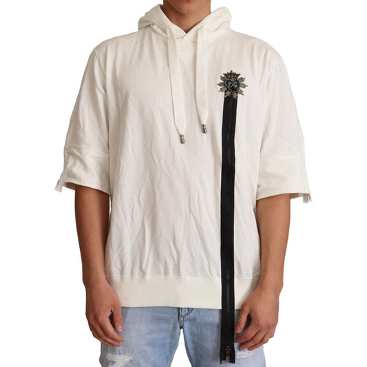 Dolce & Gabbana Exquisite Off-White Cotton Hooded Sweater MAN SWEATERS Dolce & Gabbana