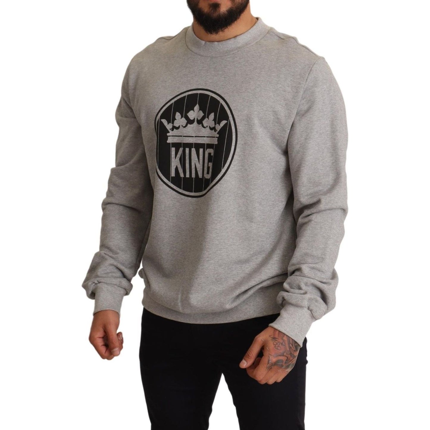 Dolce & Gabbana Regal Crown Cotton Sweater - Sophisticated Gray MAN SWEATERS Dolce & Gabbana