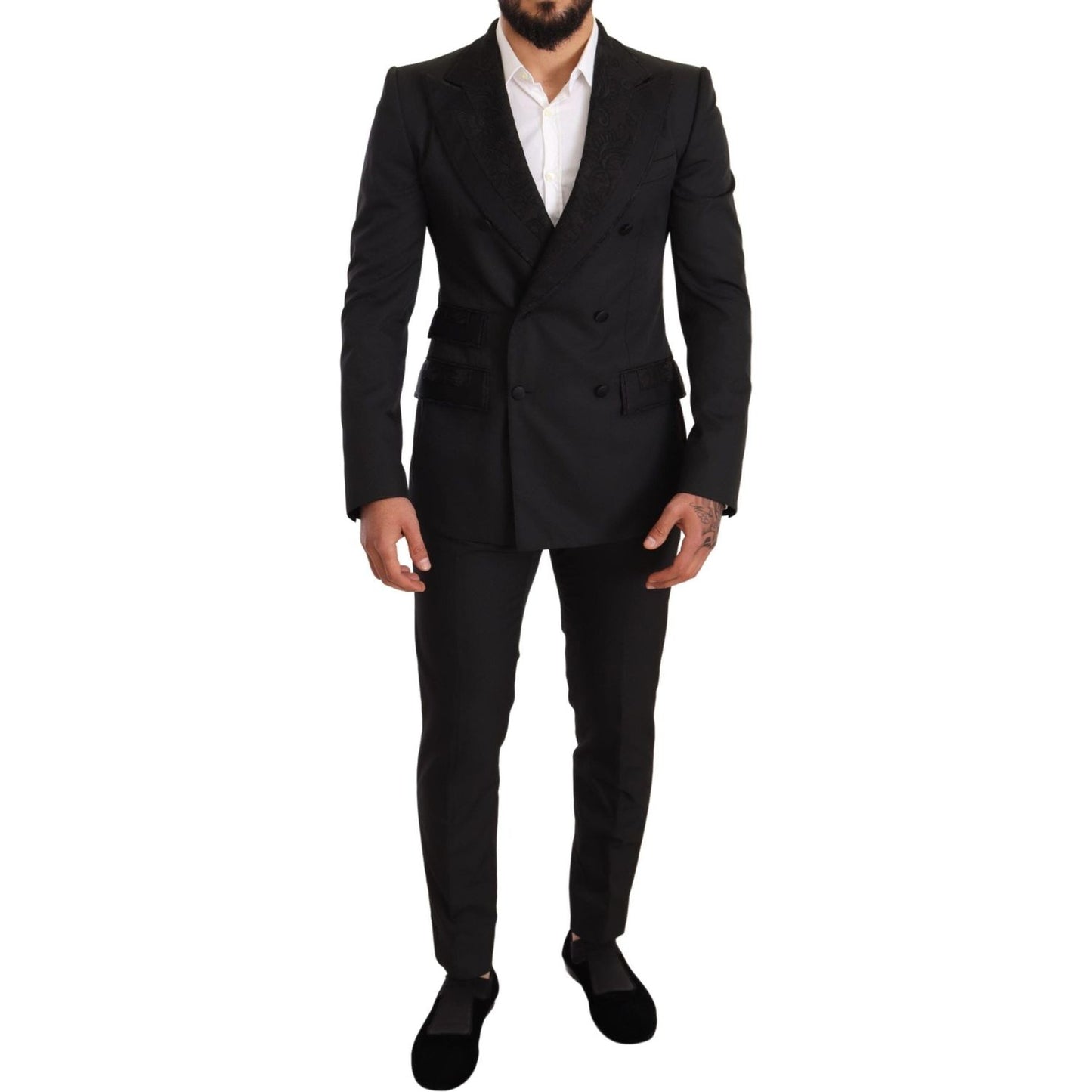 Dolce & Gabbana Elegant Black Floral Brocade Suit Suit Dolce & Gabbana