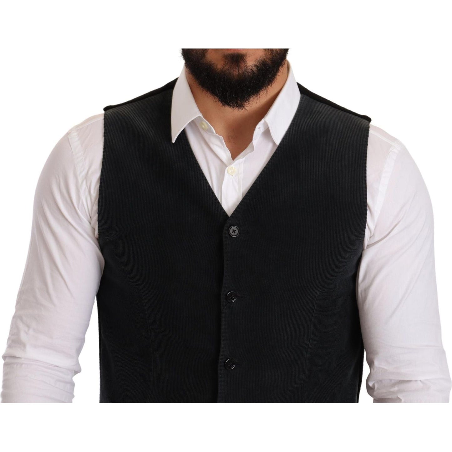 Dolce & Gabbana Black Cotton Single Breasted Waistcoat 1728,67345645728,Black,Clothing,Dolce & Gabbana,IT48 | M,Material: 100% Cotton,Men,Men - Clothing,New with tags,Suits & Blazers - Clothing,Vests - Men - Clothing,Waistcoats - Suits & Blazers - Clothin