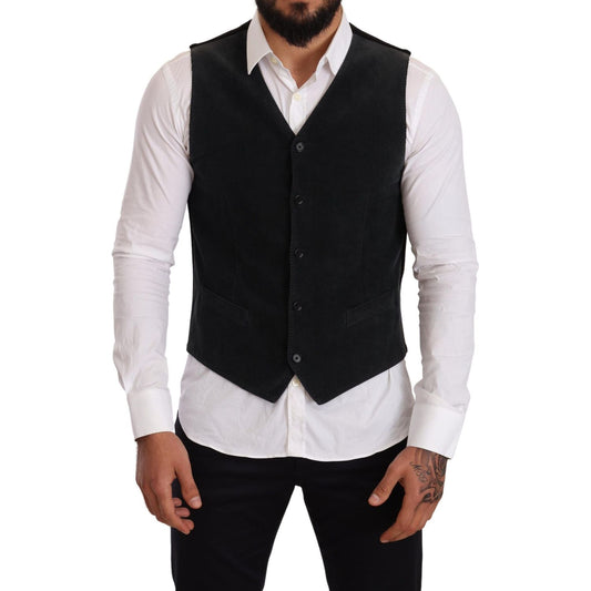 Dolce & Gabbana Black Cotton Single Breasted Waistcoat 1728,67345645728,Black,Clothing,Dolce & Gabbana,IT48 | M,Material: 100% Cotton,Men,Men - Clothing,New with tags,Suits & Blazers - Clothing,Vests - Men - Clothing,Waistcoats - Suits & Blazers - Clothin