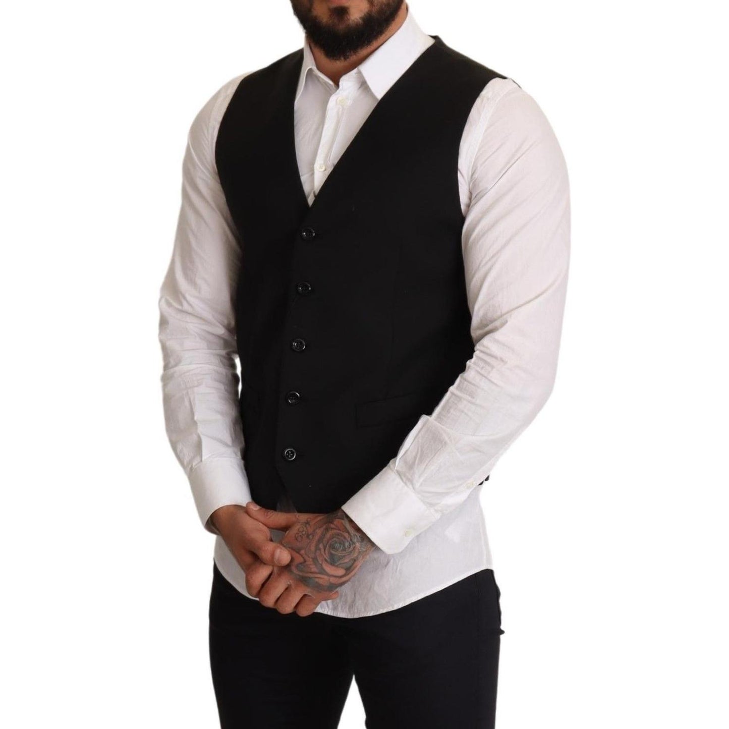 Dolce & Gabbana Black Formal dress Vest 1728,67345645728,Black,Clothing,Dolce & Gabbana,IT44 | XS,IT48 | M,IT50 | L,Material: 54% Polyester 44% Wool 2% Elastane,Men,Men - Clothing,New with tags,Suits & Blazers - Clothing,Vests - Men - Clothing,Waistcoats