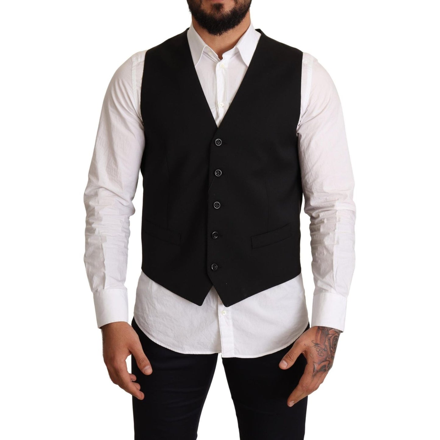 Dolce & Gabbana Black Formal dress Vest 1728,67345645728,Black,Clothing,Dolce & Gabbana,IT44 | XS,IT48 | M,IT50 | L,Material: 54% Polyester 44% Wool 2% Elastane,Men,Men - Clothing,New with tags,Suits & Blazers - Clothing,Vests - Men - Clothing,Waistcoats