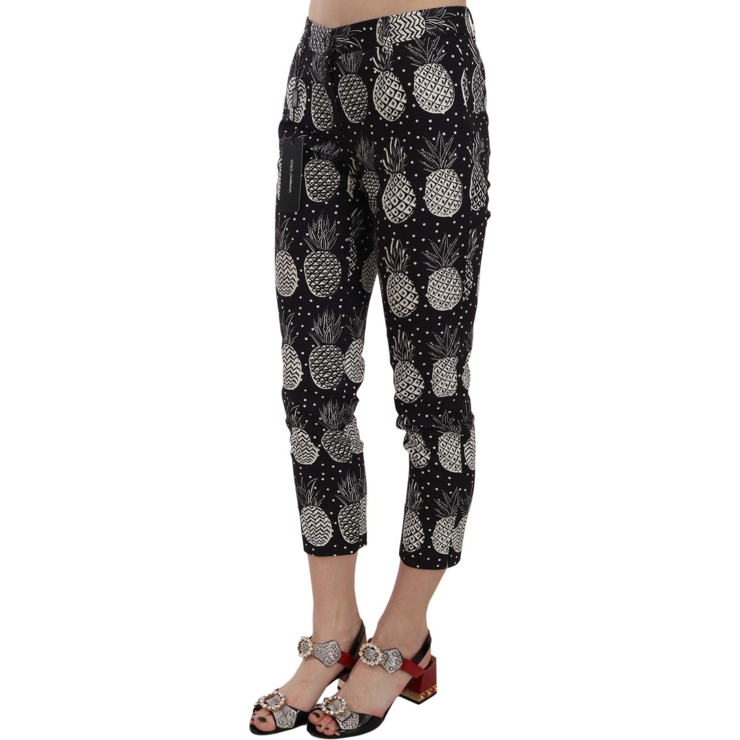 Dolce & Gabbana Chic Black Pineapple Print Skinny Capri Pants Jeans & Pants Dolce & Gabbana