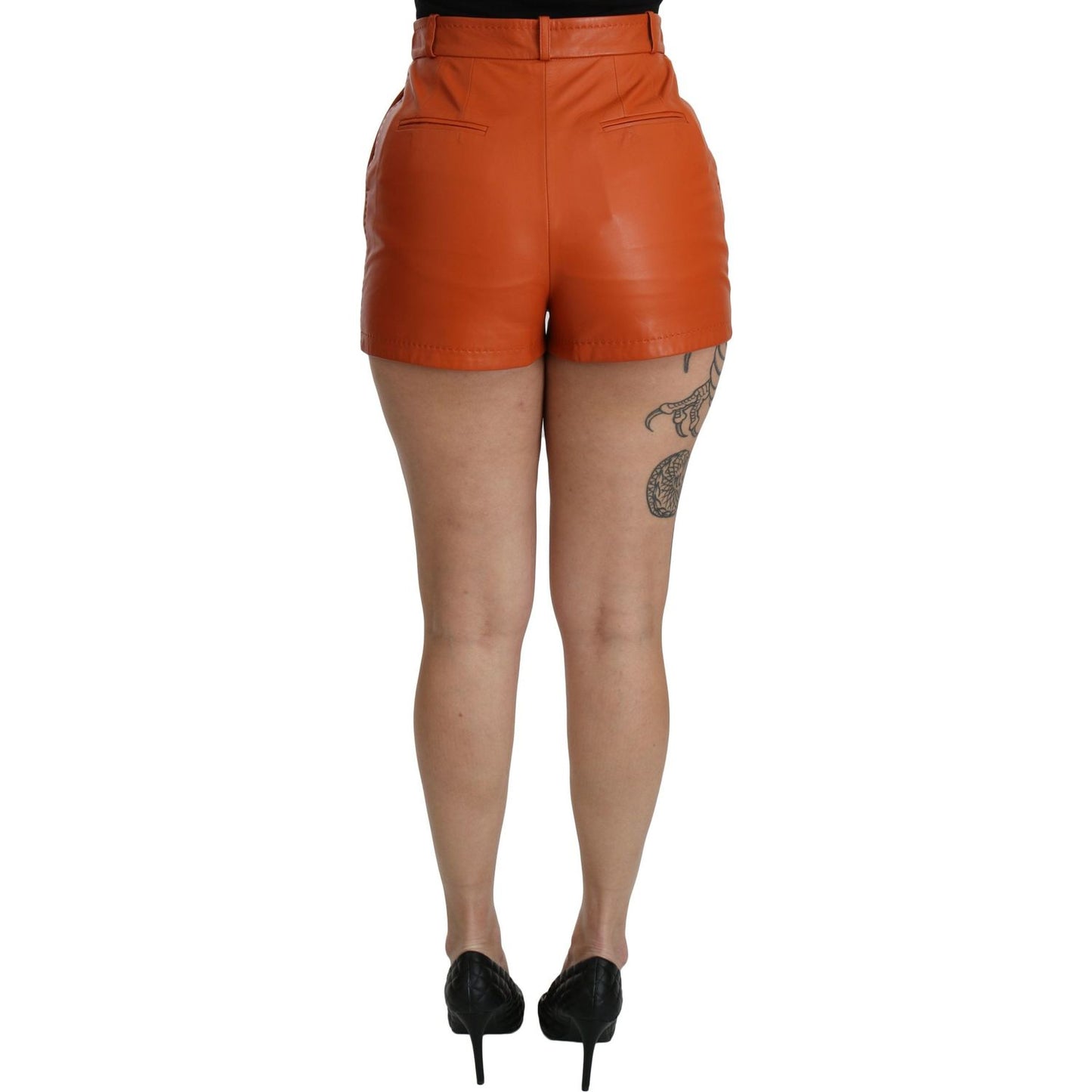 Dolce & Gabbana Chic Orange Leather High Waist Hot Pants Shorts Dolce & Gabbana