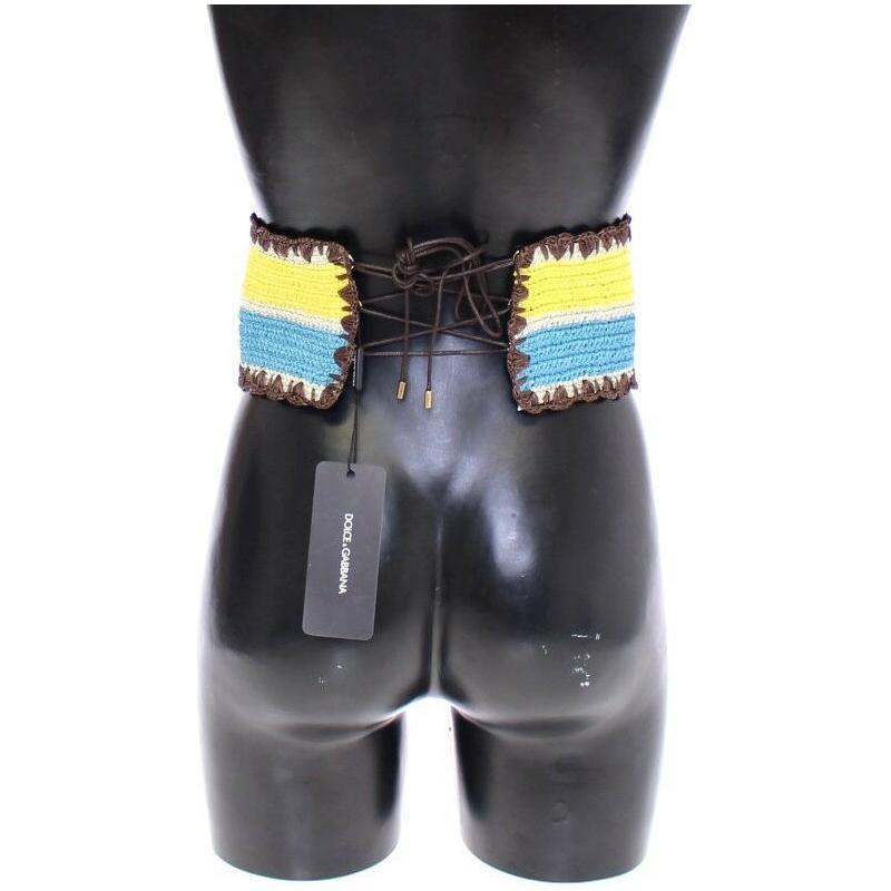 Dolce & Gabbana Yellow Striped Wide Waist Raffia Belt