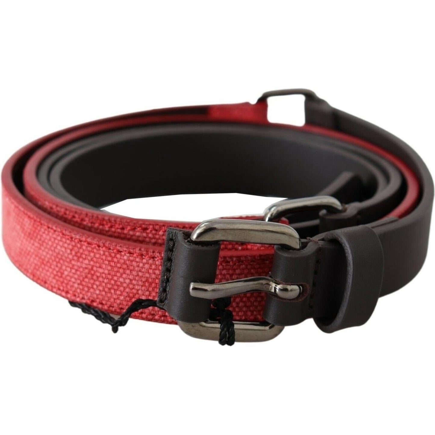 Costume National Red Brown Leather Silver Logo Buckle Waist Belt
