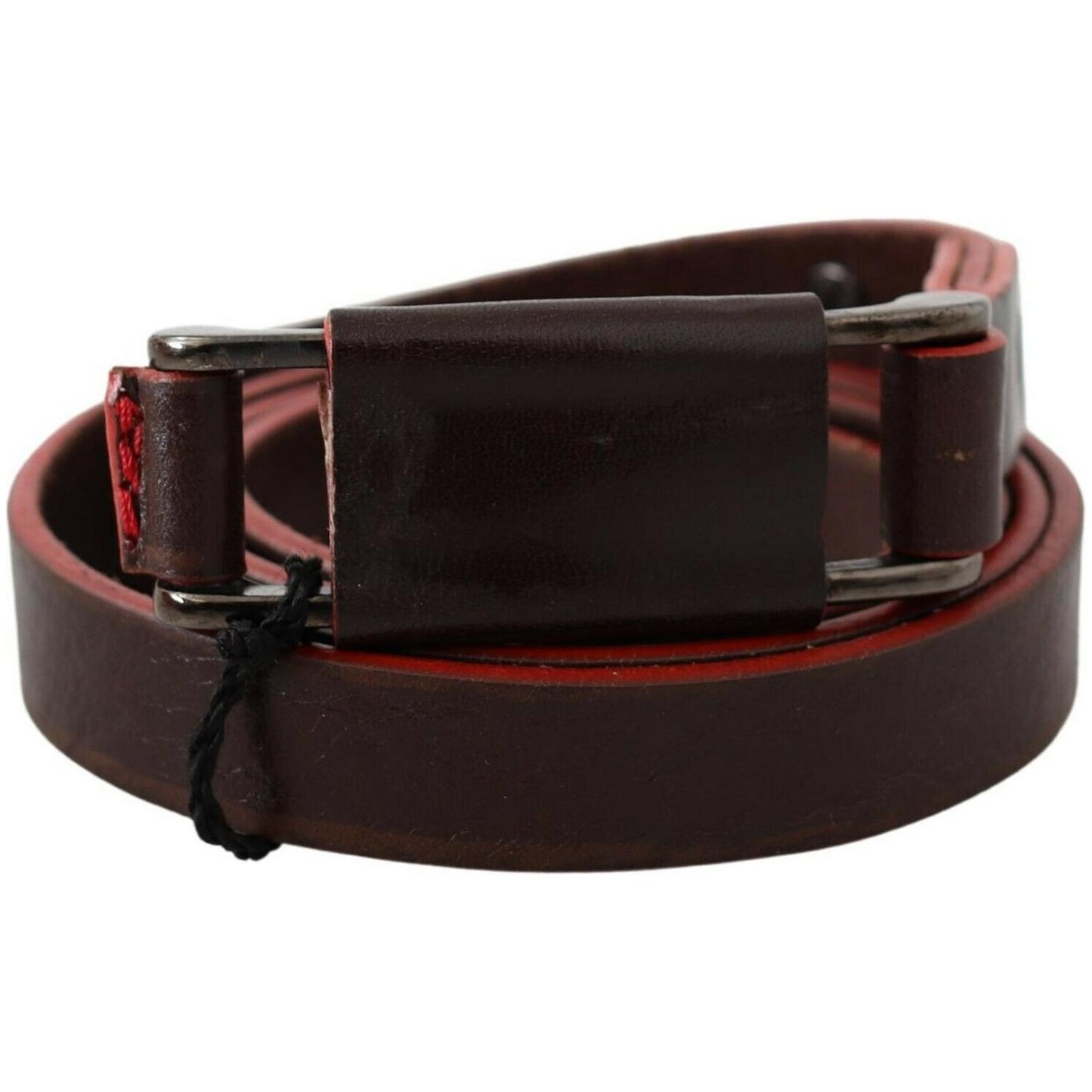 Costume National Brown Leather Double Rustic Silver Buckle Belt