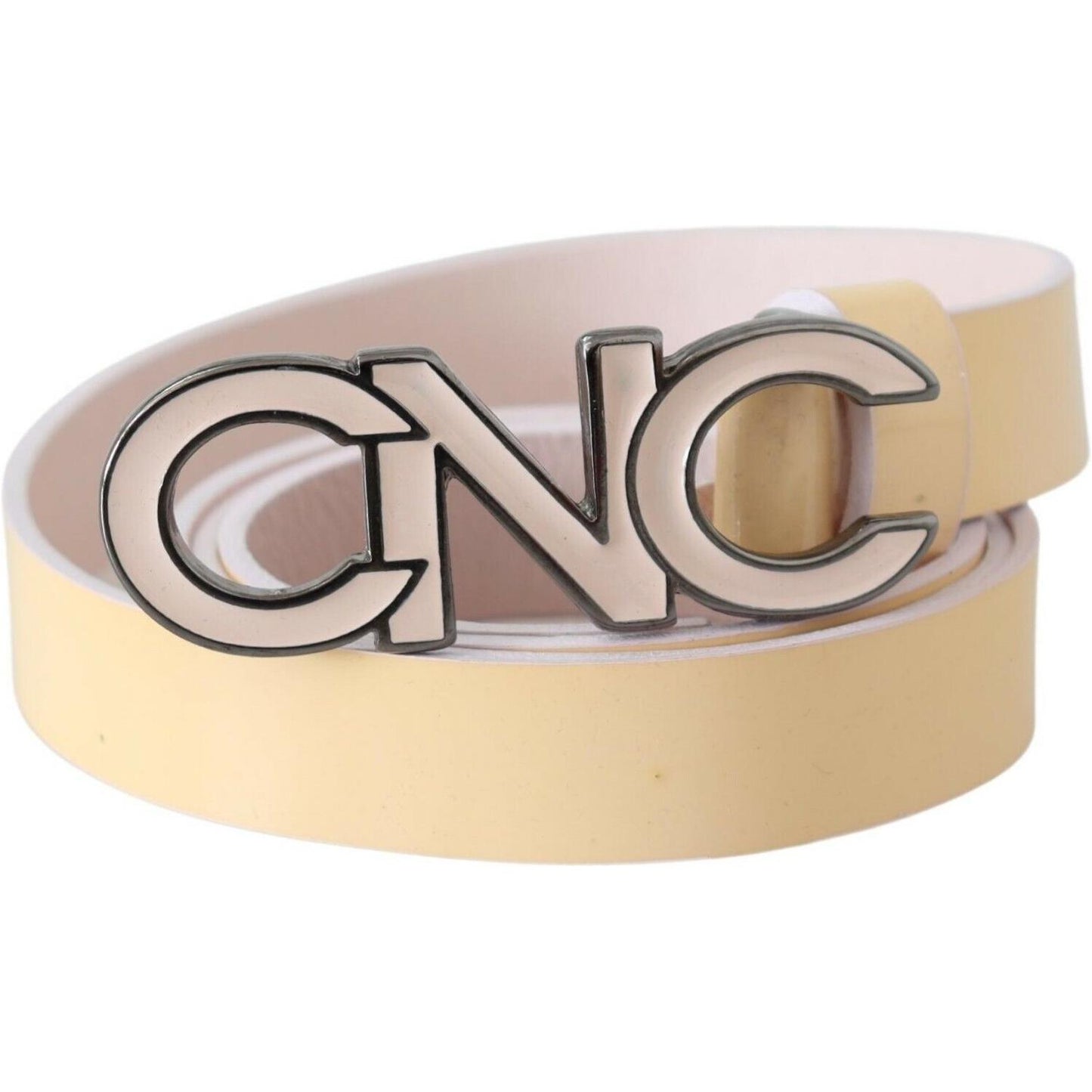 Costume National Beige Leather Pink Letter Logo Belt