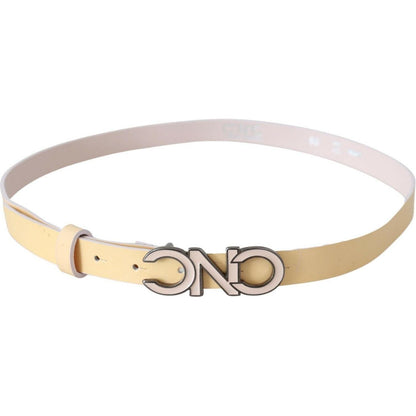 Costume National Beige Leather Pink Letter Logo Belt