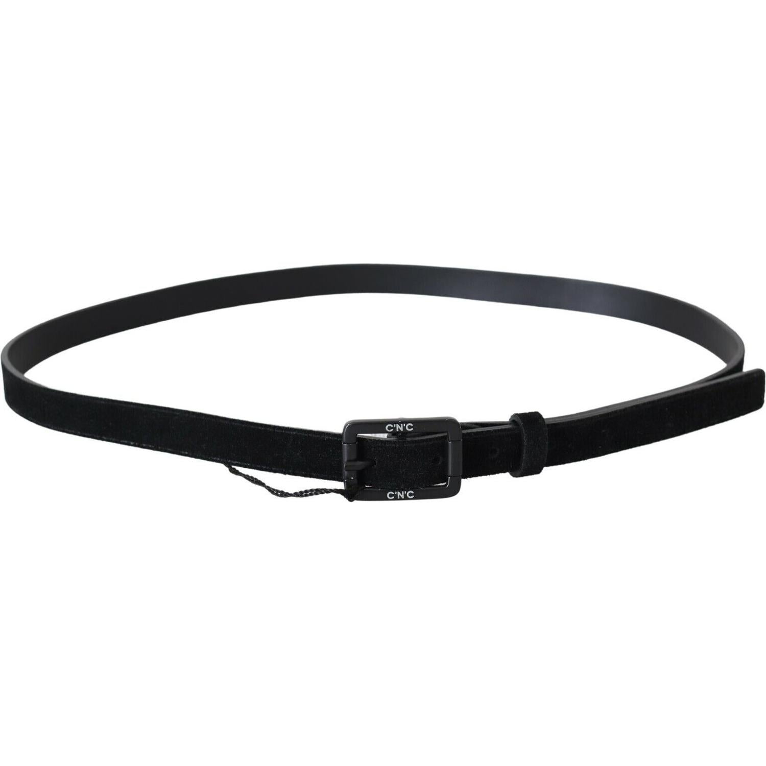 Costume National Black Leather Velvet Square Buckle Waist