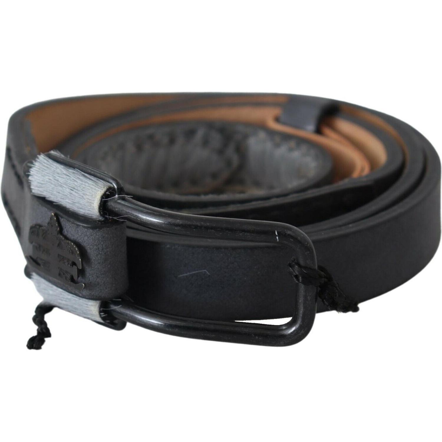 حزام جلد مضفر أسود أنيق من إيرمانو شيرفينو