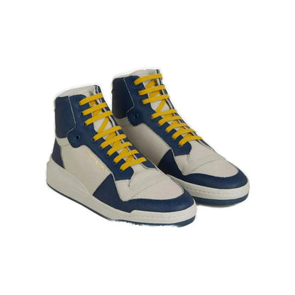 Saint Laurent Blue Calf Leather Mid Top Sneakers