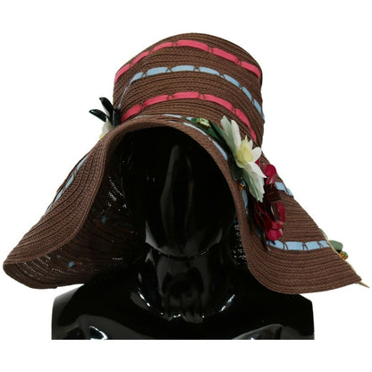 Dolce & Gabbana Brown Knitted Straw Floral Hat