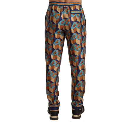 Dolce & Gabbana Multicolor Patterned Joggers Silk Pants 1728,67345645728,Athletic Pants - Pants - Clothing,Clothing,Dolce & Gabbana,IT44 | XS,IT46 | S,Jeans & Pants - Men - Clothing,Men,Men - Clothing,Multicolor,New with tags,Pants - Clothing
