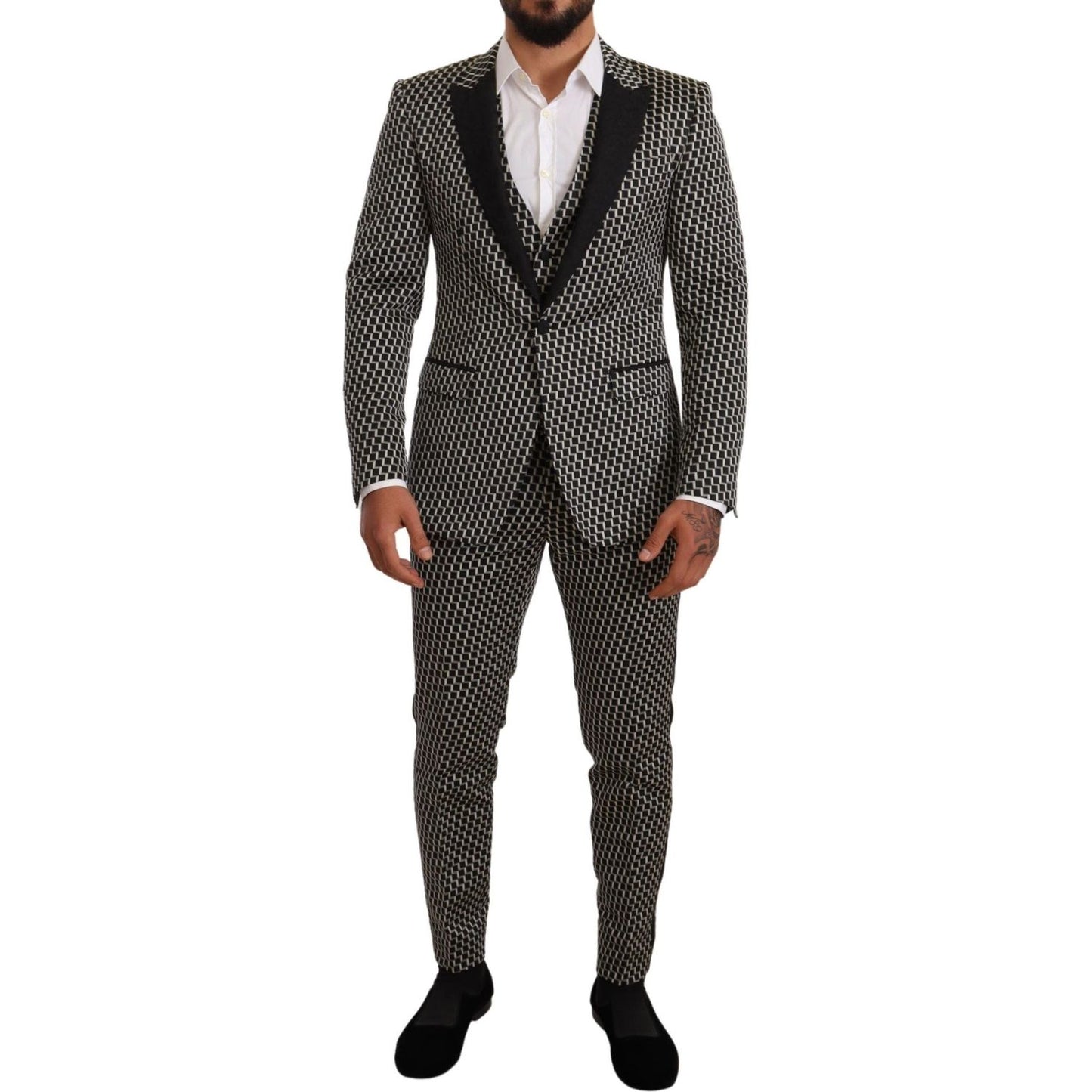 Dolce & Gabbana Elegant Martini Black Check Three-Piece Suit Dolce & Gabbana