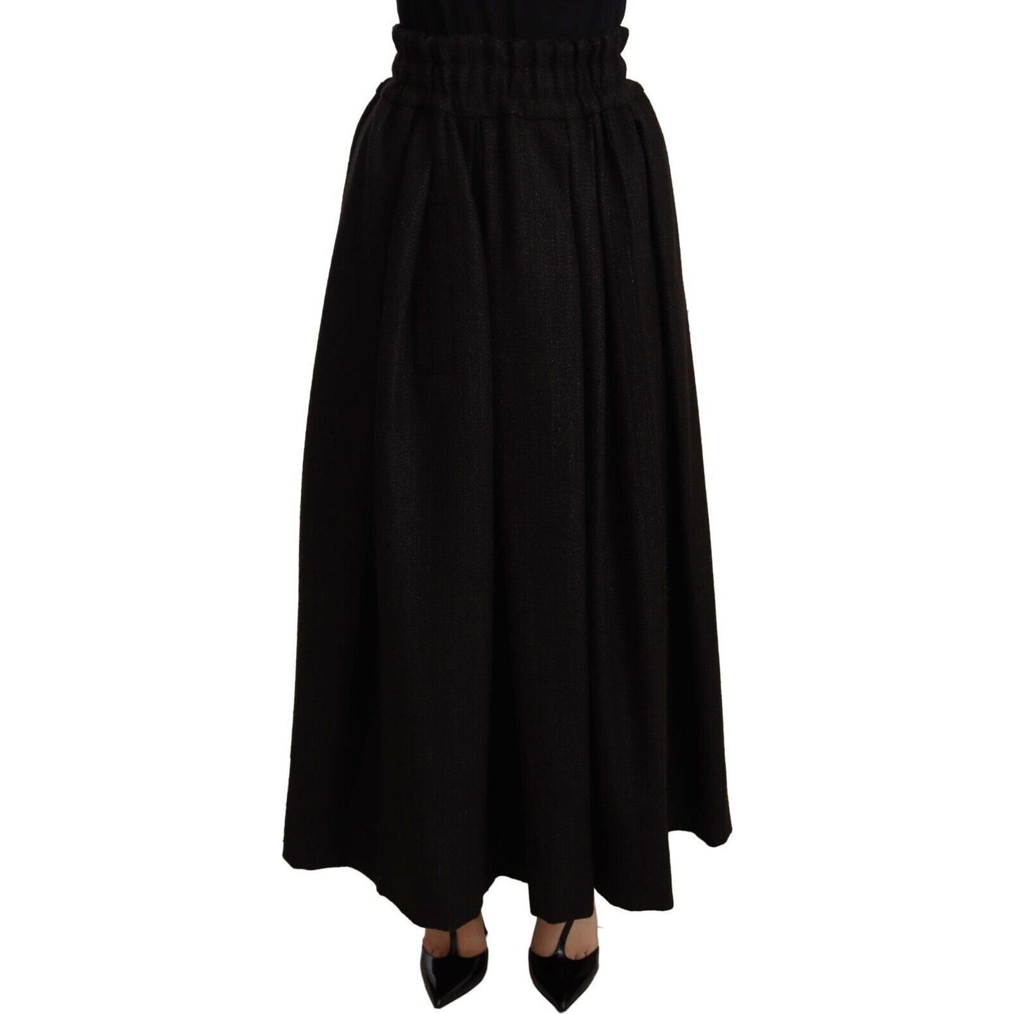 Dolce & Gabbana Black Wool High Waist Maxi PIECE Skirt