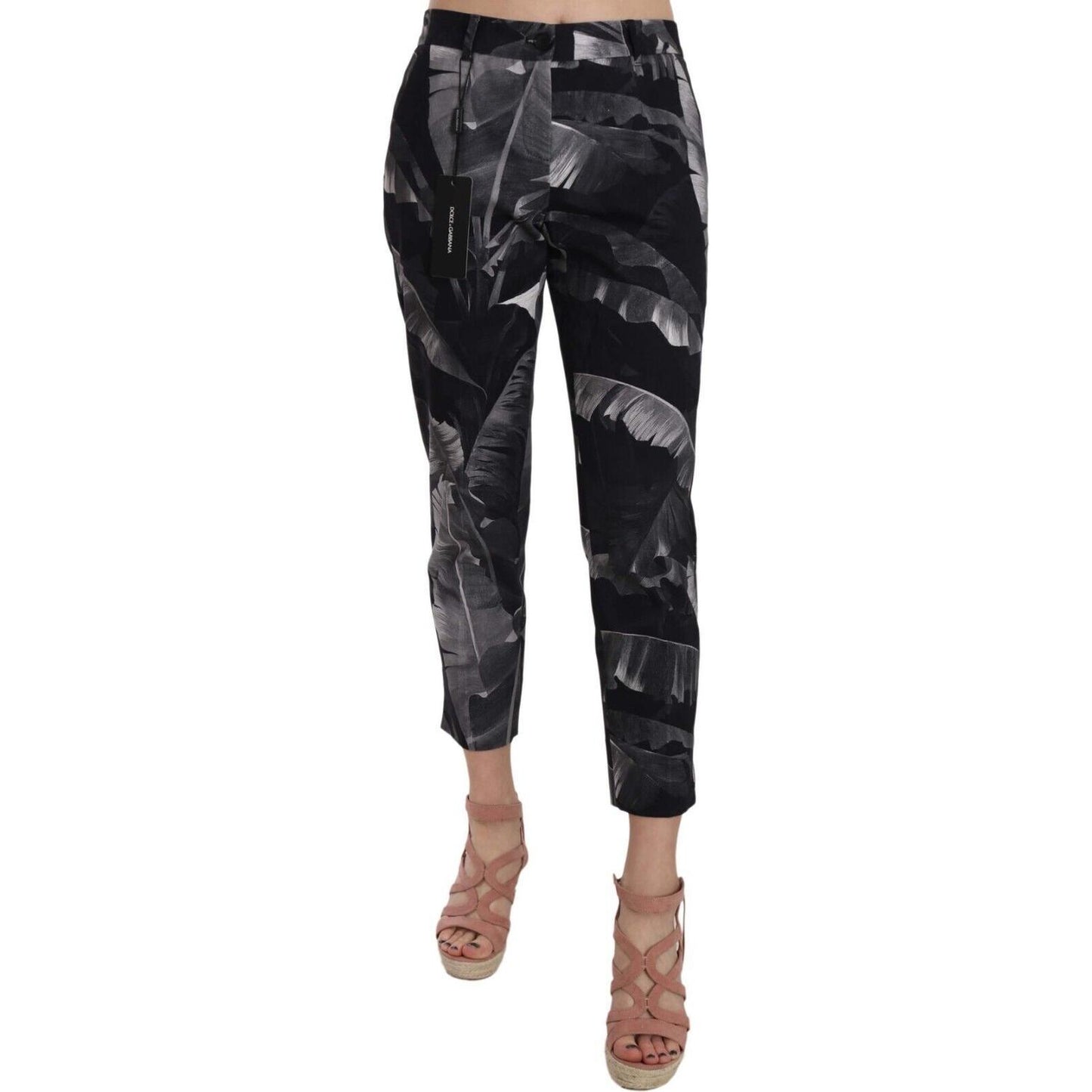 Dolce & Gabbana Elegant Black Banana Leaf Print Capri Pants Jeans & Pants Dolce & Gabbana