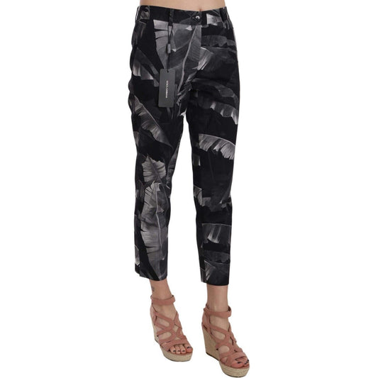 Dolce & Gabbana Elegant Black Banana Leaf Print Capri Pants Jeans & Pants Dolce & Gabbana