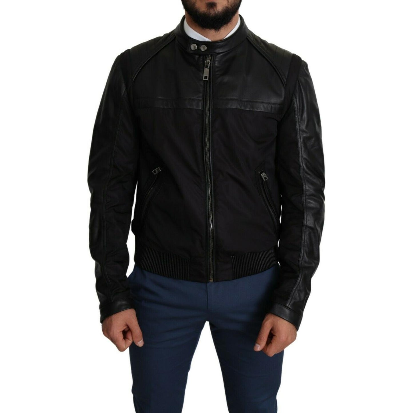 Dolce & Gabbana Black Nylon Full Zip Men Bomber Coat Jacket 1728,40% Leather,67345645728,Black,Bombers - Jackets & Coats - Clothing,Clothing,Dolce & Gabbana,IT44 | XS,IT48 | M,Jackets & Coats - Clothing,Jackets - Men - Clothing,Material: 60% Nylon,Men,Men