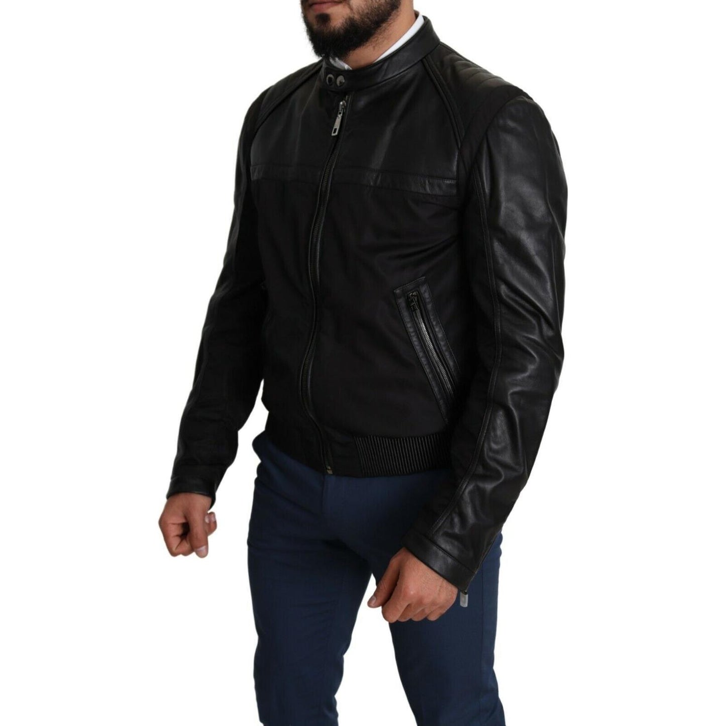 Dolce & Gabbana Black Nylon Full Zip Men Bomber Coat Jacket 1728,40% Leather,67345645728,Black,Bombers - Jackets & Coats - Clothing,Clothing,Dolce & Gabbana,IT44 | XS,IT48 | M,Jackets & Coats - Clothing,Jackets - Men - Clothing,Material: 60% Nylon,Men,Men
