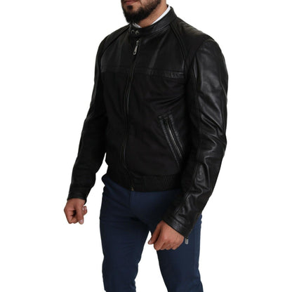 Dolce & Gabbana Black Nylon Full Zip Men Bomber Coat Jacket 1728,40% Leather,67345645728,Black,Bombers - Jackets & Coats - Clothing,Clothing,Dolce & Gabbana,IT44 | XS,IT48 | M,Jackets & Coats - Clothing,Jackets - Men - Clothing,Material: 60% Nylon,Men,Men