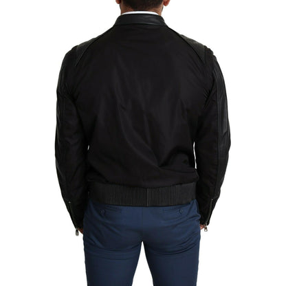 Dolce & Gabbana Black Nylon Full Zip Men Bomber Coat Jacket 1728,40% Leather,67345645728,Black,Bombers - Jackets & Coats - Clothing,Clothing,Dolce & Gabbana,IT44 | XS,IT48 | M,Jackets & Coats - Clothing,Jackets - Men - Clothing,Material: 60% Nylon,Men,Men