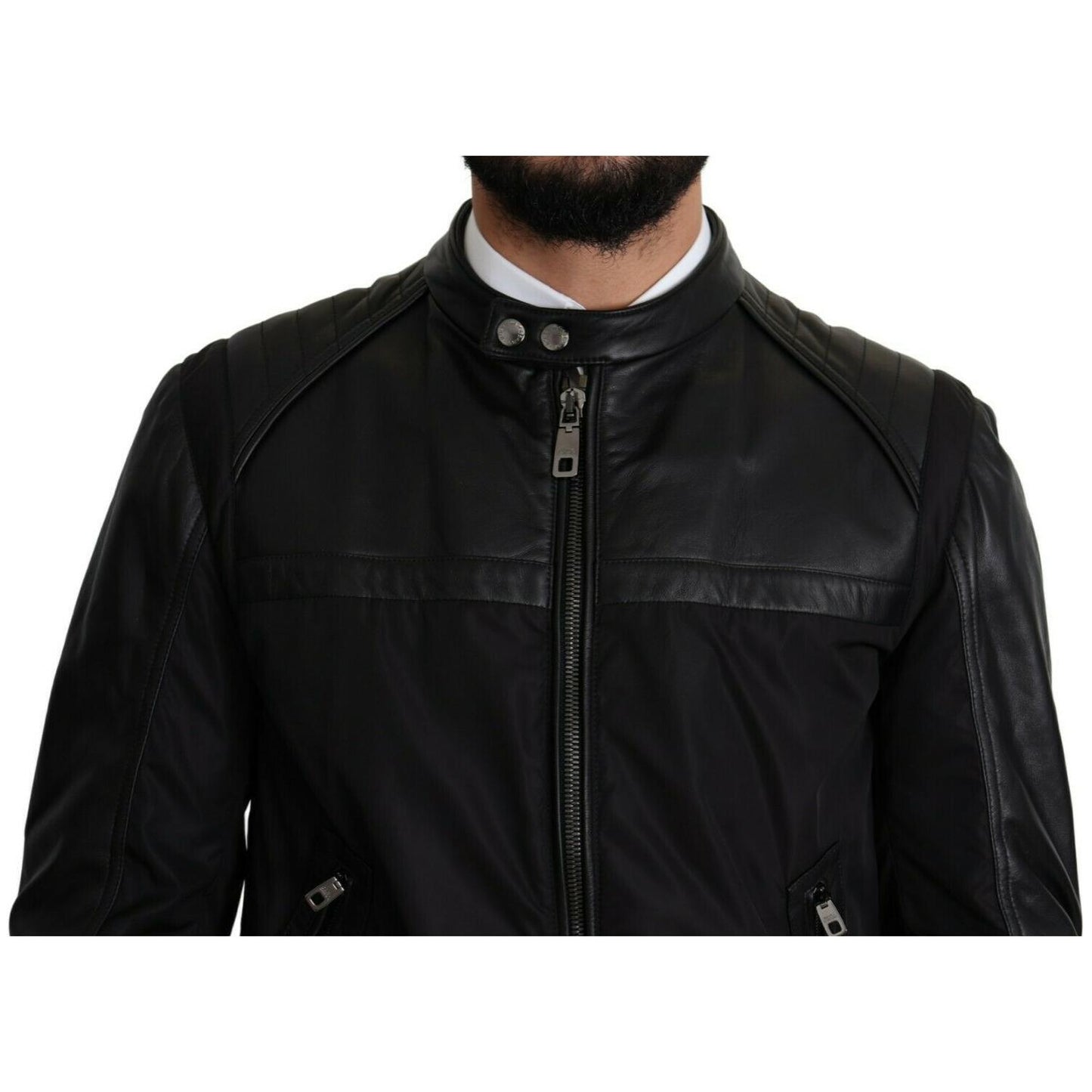 Dolce & Gabbana Black Nylon Full Zip Men Bomber Coat Jacket 1728,40% Leather,67345645728,Black,Bombers - Jackets & Coats - Clothing,Clothing,Dolce & Gabbana,IT44 | XS,IT48 | M,Jackets & Coats - Clothing,Jackets - Men - Clothing,Material: 60% Nylon,Men,Men