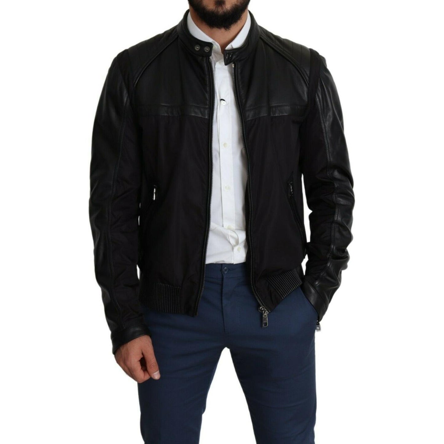 Dolce & Gabbana Black Nylon Full Zip Men Bomber Coat Jacket 1728,40% Leather,67345645728,Black,Bombers - Jackets & Coats - Clothing,Clothing,Dolce & Gabbana,IT44 | XS,IT48 | M,Jackets & Coats - Clothing,Jackets - Men - Clothing,Material: 60% Nylon,Men,Men