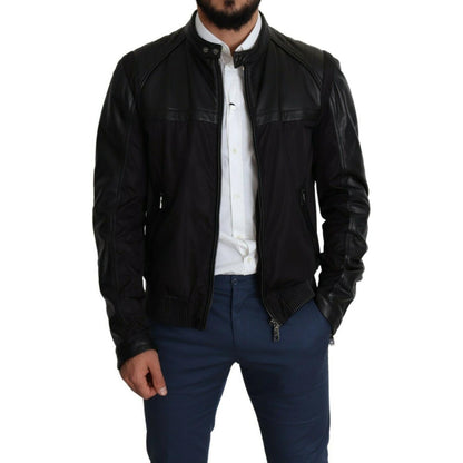 Dolce & Gabbana Black Nylon Full Zip Men Bomber Coat Jacket 1728,40% Leather,67345645728,Black,Bombers - Jackets & Coats - Clothing,Clothing,Dolce & Gabbana,IT44 | XS,IT48 | M,Jackets & Coats - Clothing,Jackets - Men - Clothing,Material: 60% Nylon,Men,Men